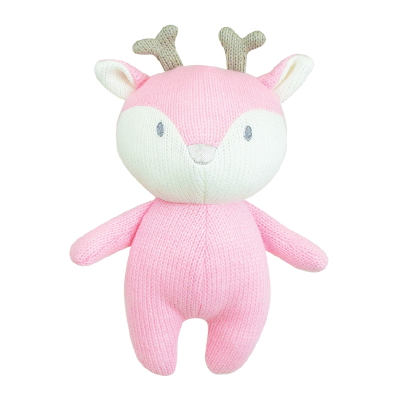  - tricotou - peluche tricot avec hochet - renne rose 20 cm 